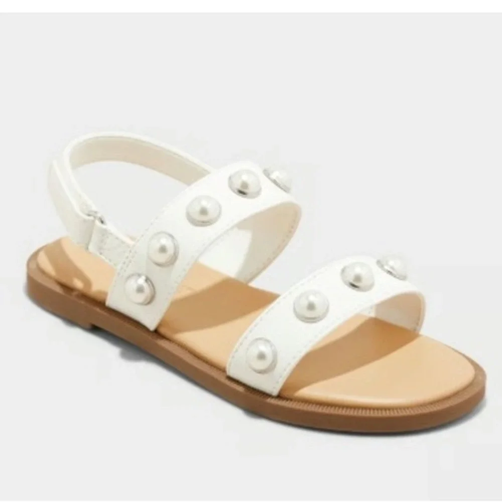 Toddler Girls Cat & Jack Selene Pearl Sandals White 5T New With Tags
